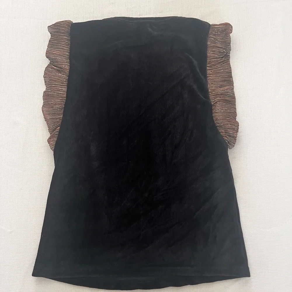 THML Black Velvet Top with Gold Ruffle Sleeves, NWOT - Picture 9 of 13